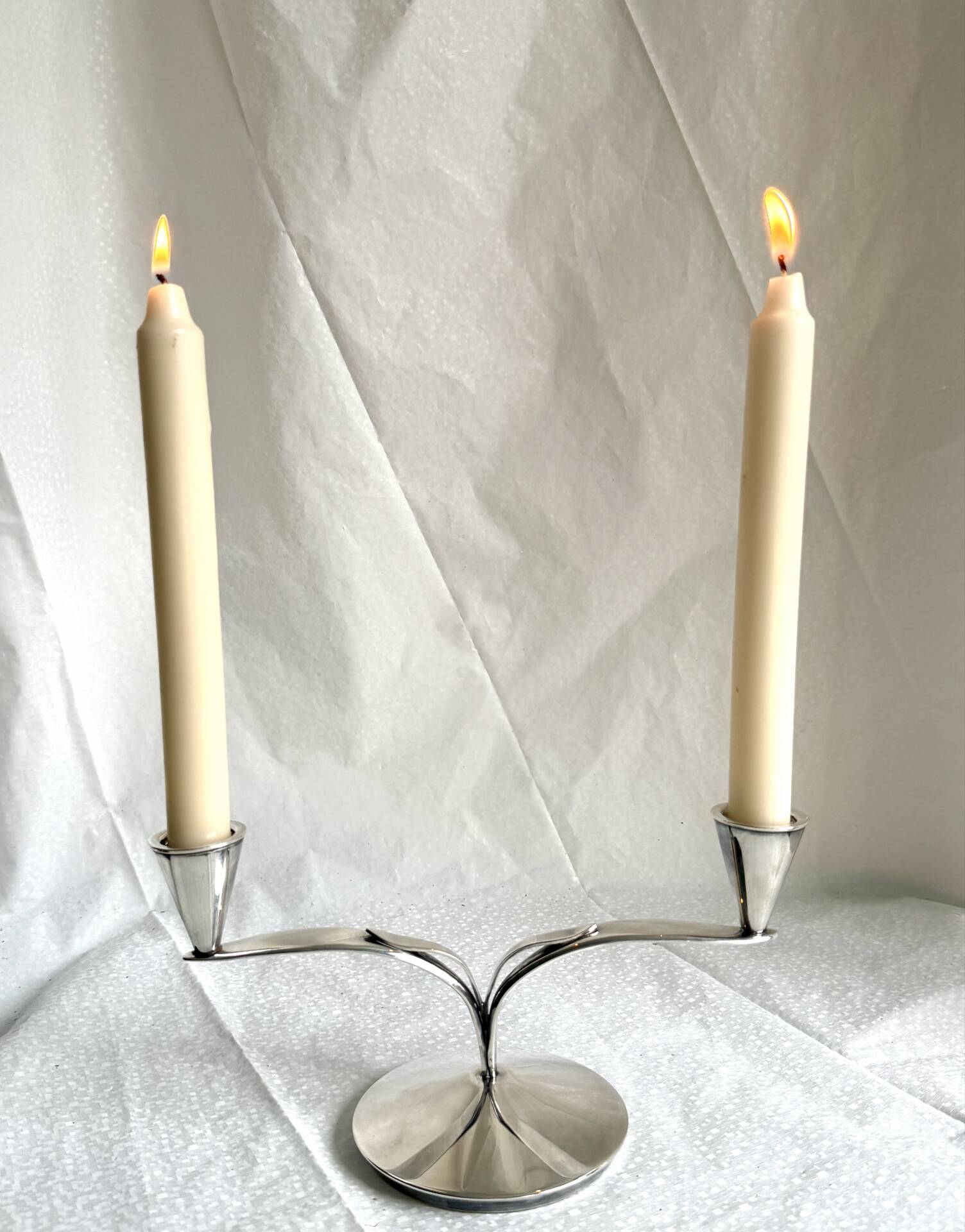 Bougeoir double en argent massif de style Art Déco danois