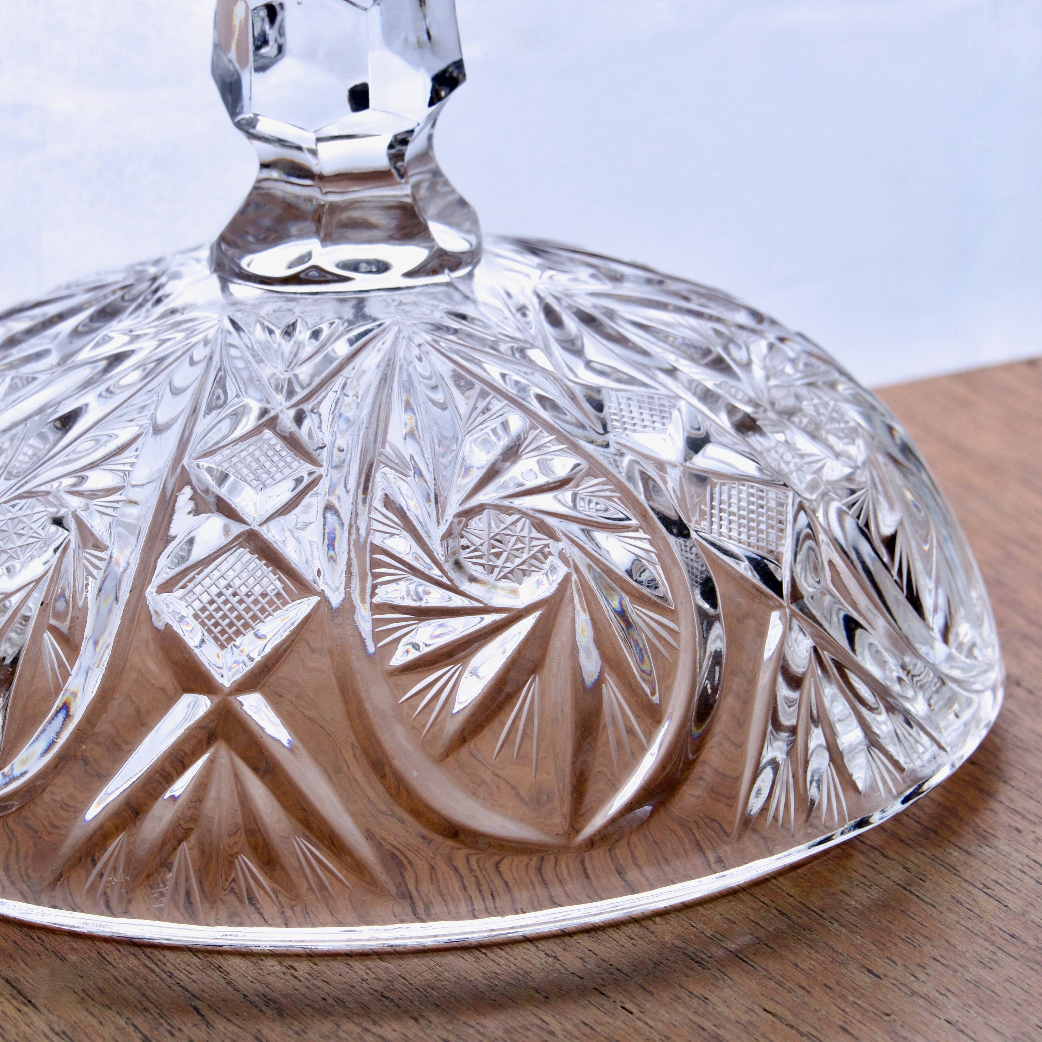 Large antique Bohemian crystal candy dish