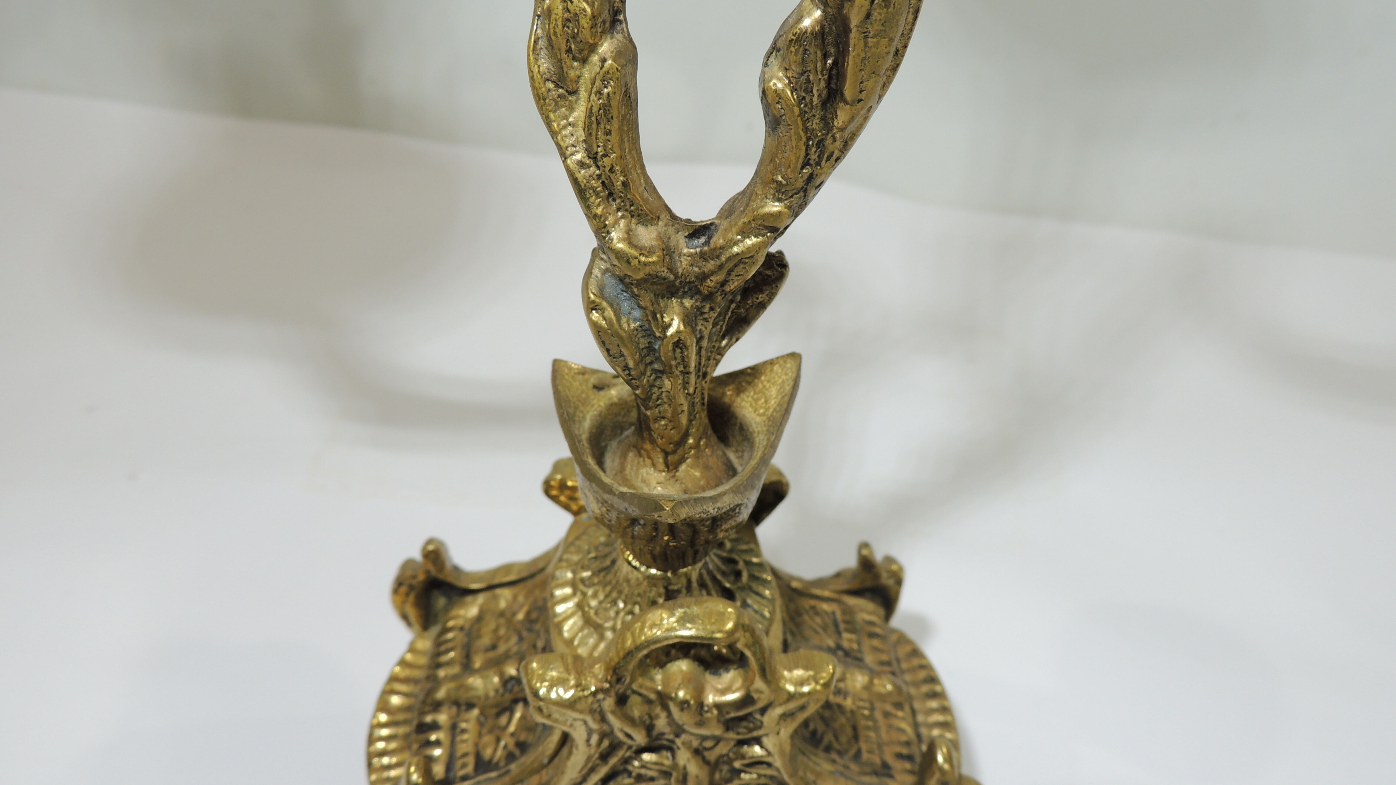 Pair of candle holders / golden brass / vintage / candelabra