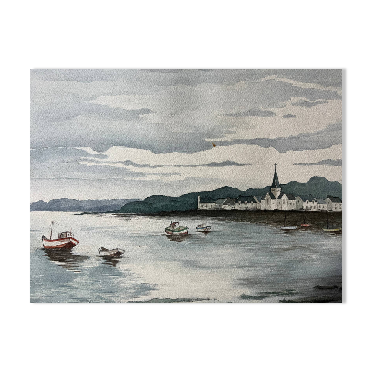 Large marine watercolour (Saint Gilles?) Brittany signed Lafitte