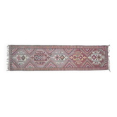 Tapis couloir vintage turc Oushak fait main en laine et coton violet 97x385 cm des années 1970