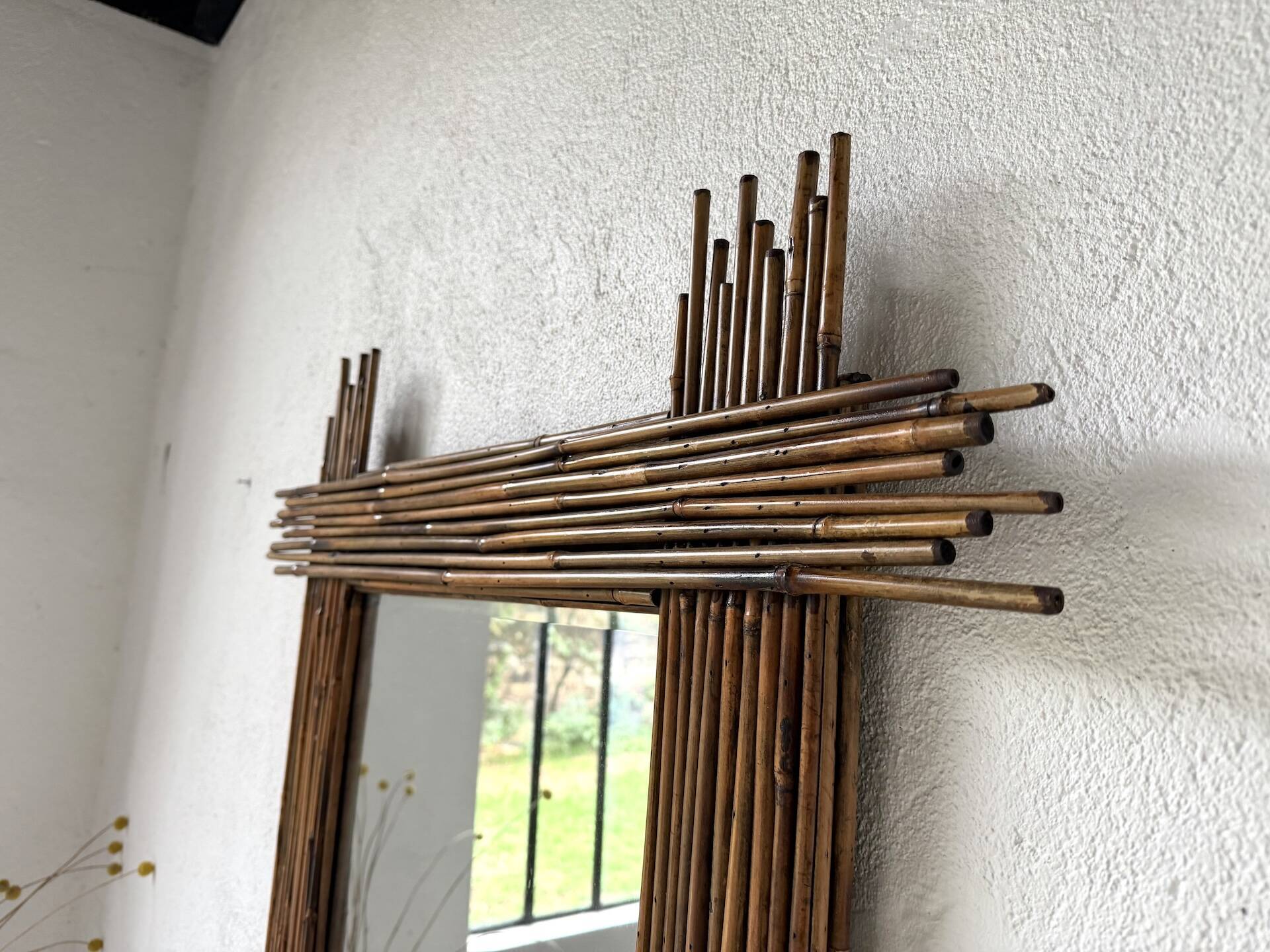 Pair of large vintage bamboo mirrors, 1970s