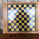 Old Vintage Wooden Double Game Board of Checkers & Small Horses #A782