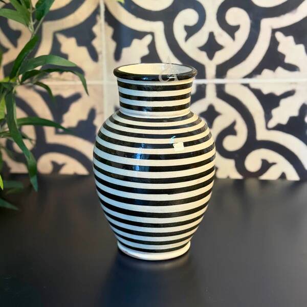Striped black Kasbah curved artisanal vase
