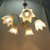 Five-branched luster /brass/tulips/vintage