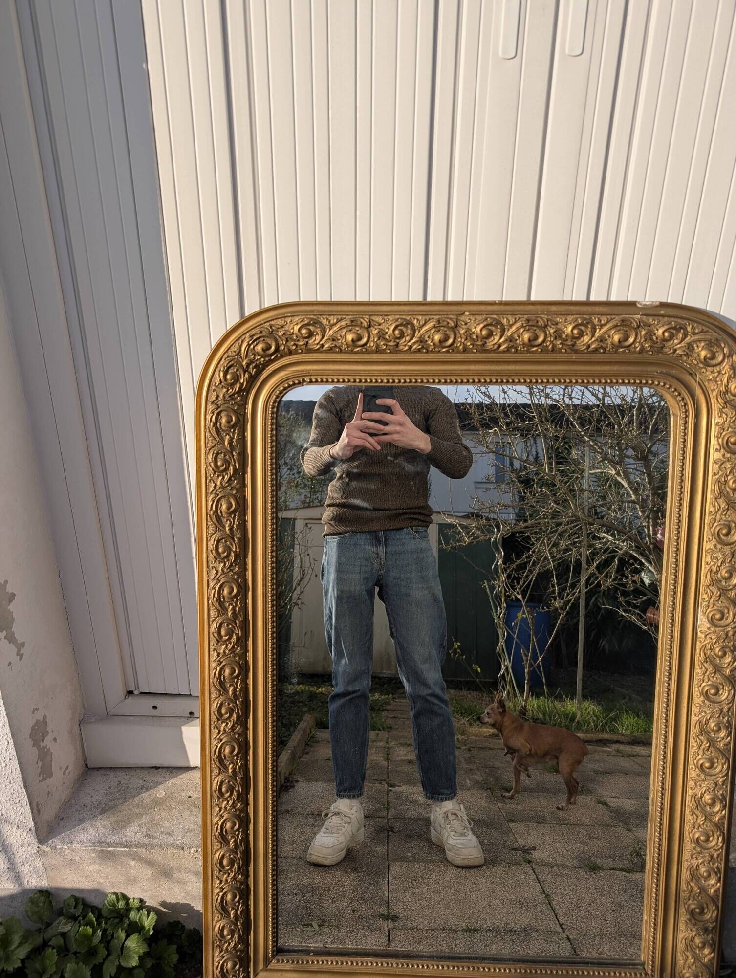Louis Philippe Mirror 104x73 Wood and Gilded Stucco with Baroque Decor Late 19th Century