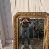 Louis Philippe Mirror 104x73 Wood and Gilded Stucco with Baroque Decor Late 19th Century