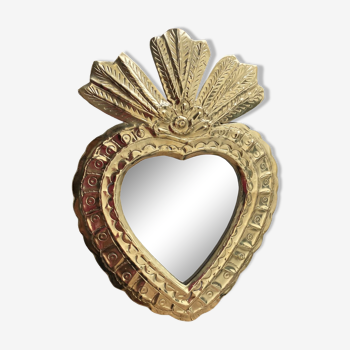 Brass heart mirror type ex-voto kalbi