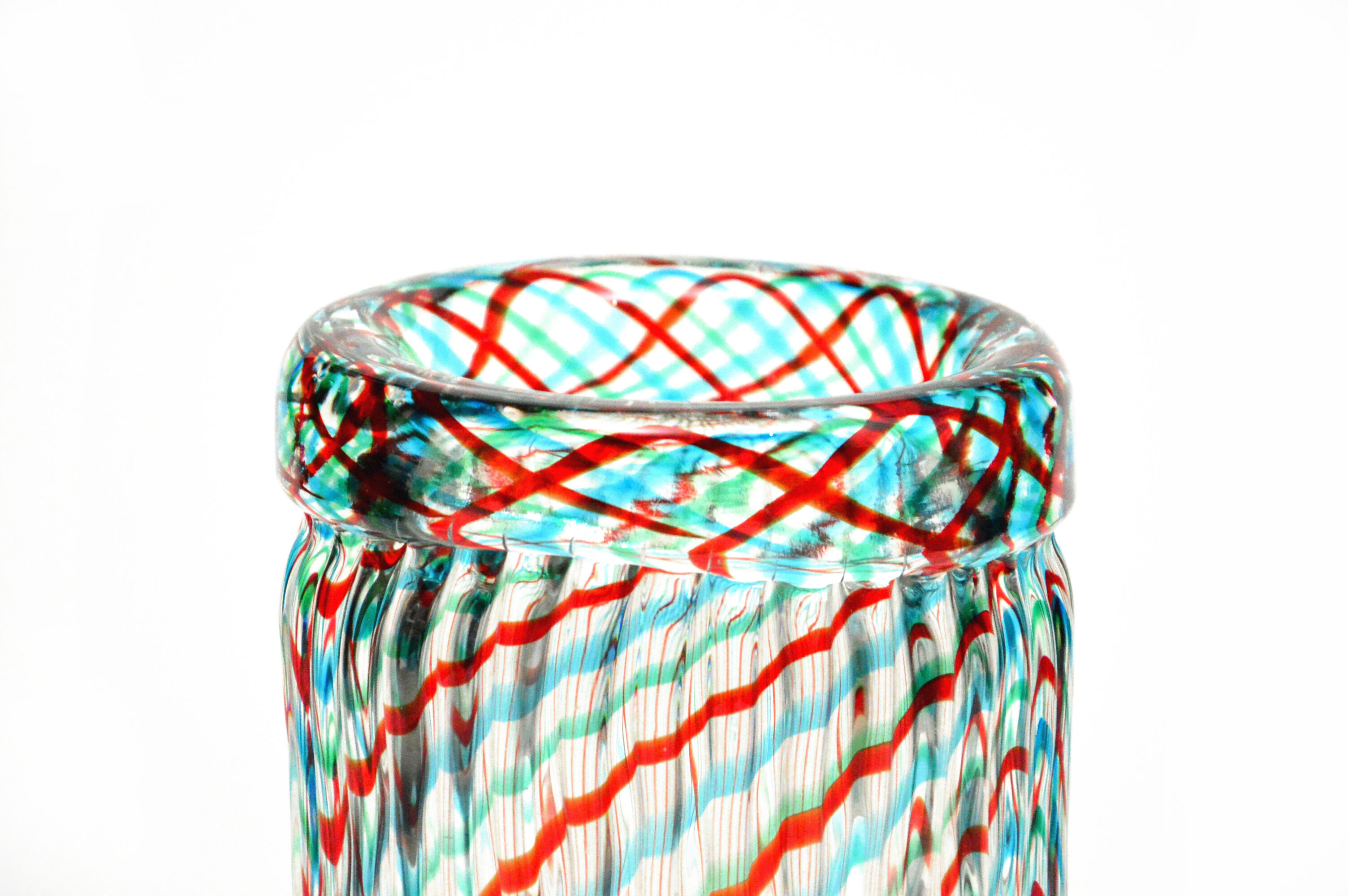 Ribbed Murano glass vase with half filigree decoration