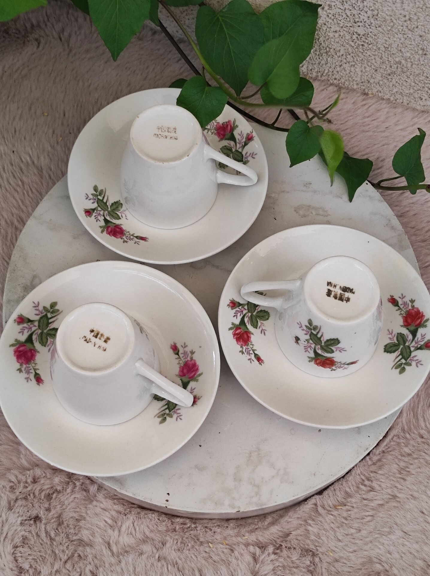 Cups and saucers porcelain flowers