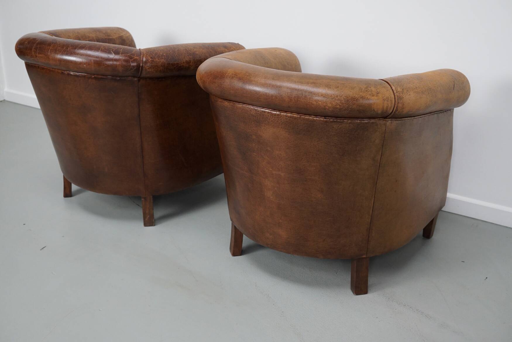 Vintage Dutch cognac coloured leather club chair, set of 2