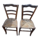 Set of 2 old wooden straw chairs (straw seat)