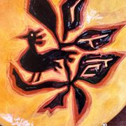 Terracotta plate, Jean Lurçat decorated with a rooster and foliage.