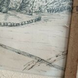 Old painting drawing in ink signed , Les Palmiers