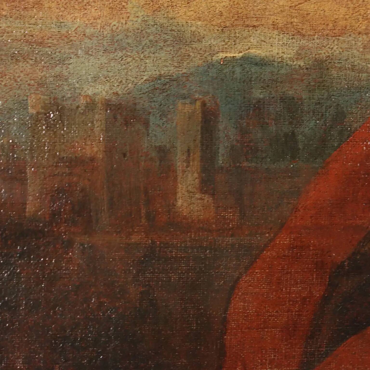 The Holy Family with saints, old painting from the 17th-18th century.