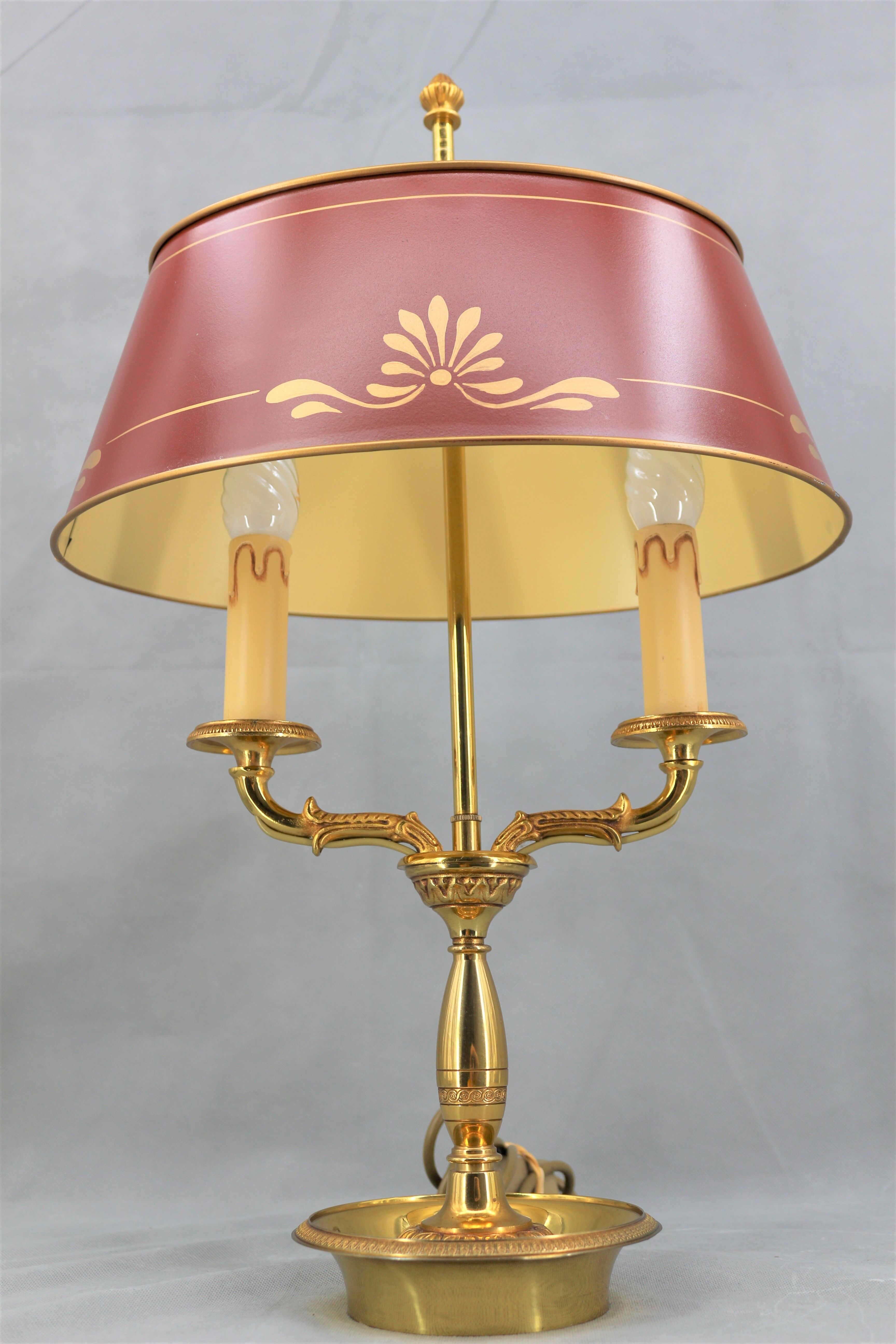 Empire style lamp two lights with oval lacquered lampshade "lucien gau"
