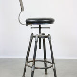 Vintage industrial metal & leather swivel bar stool