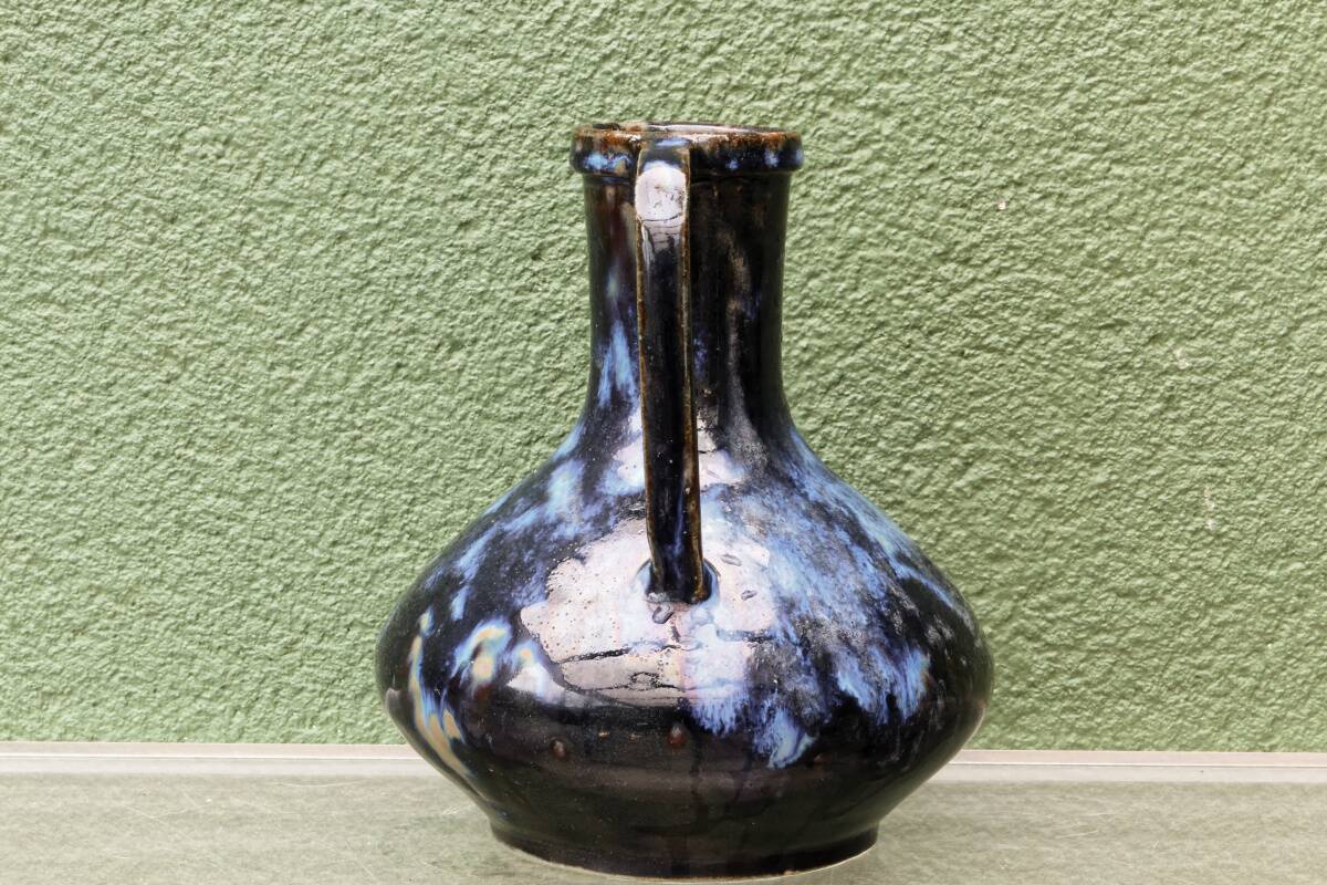 Blue flamed stoneware vase, Art Nouveau style, Reflex