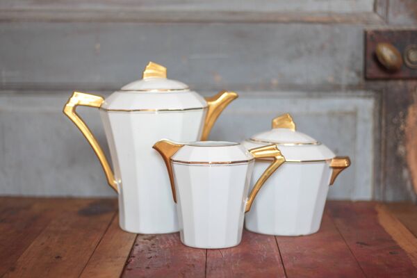 Service a Thé porcelaine Limoges art déco, sucrier et pot a lait, cuisine