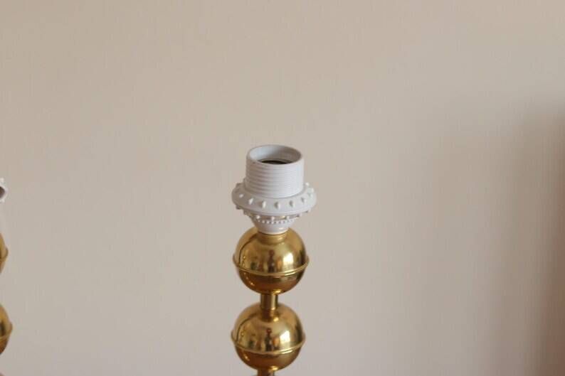 Pair of Vintage Swedish Table Lamps in Polished Brass, Signed Aneta