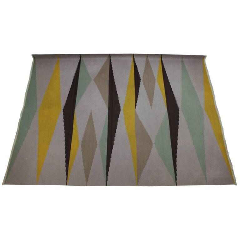 Big Modernist Geometric Kilim Carpet, A. Kybal, 1960s