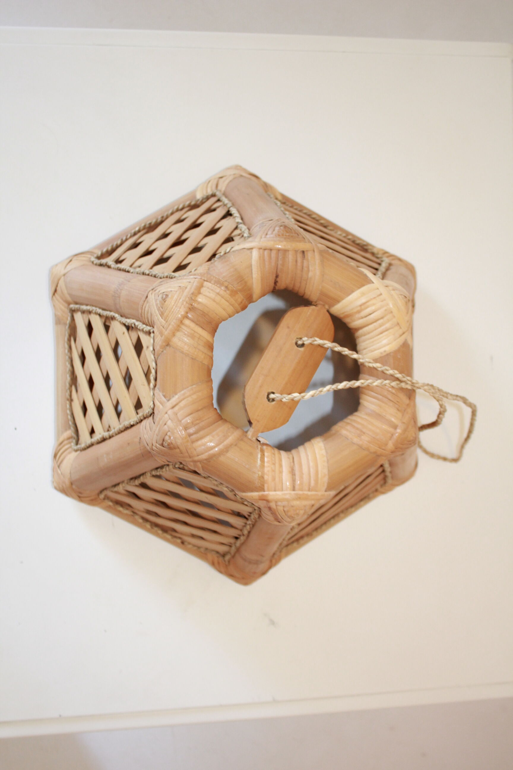 1970 vintage bamboo and wood pendant lamp