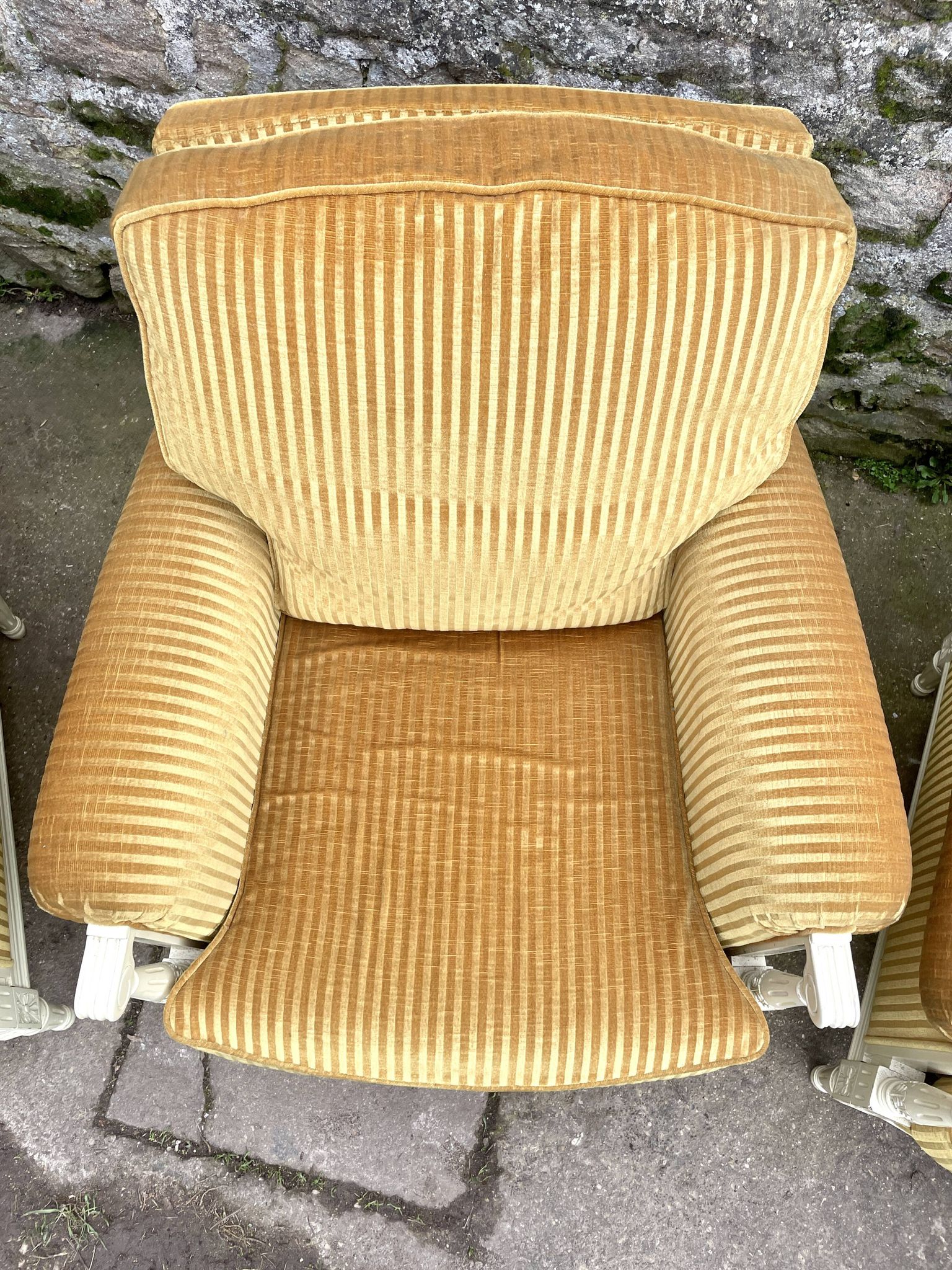Pair of cosy armchairs by Jean Prevost in mustard velvet, 1970.
