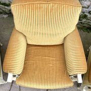 Pair of cosy armchairs by Jean Prevost in mustard velvet, 1970.