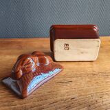 Vintage Rabbit Terrine in Glazed Ceramic - Brown Barbotine
