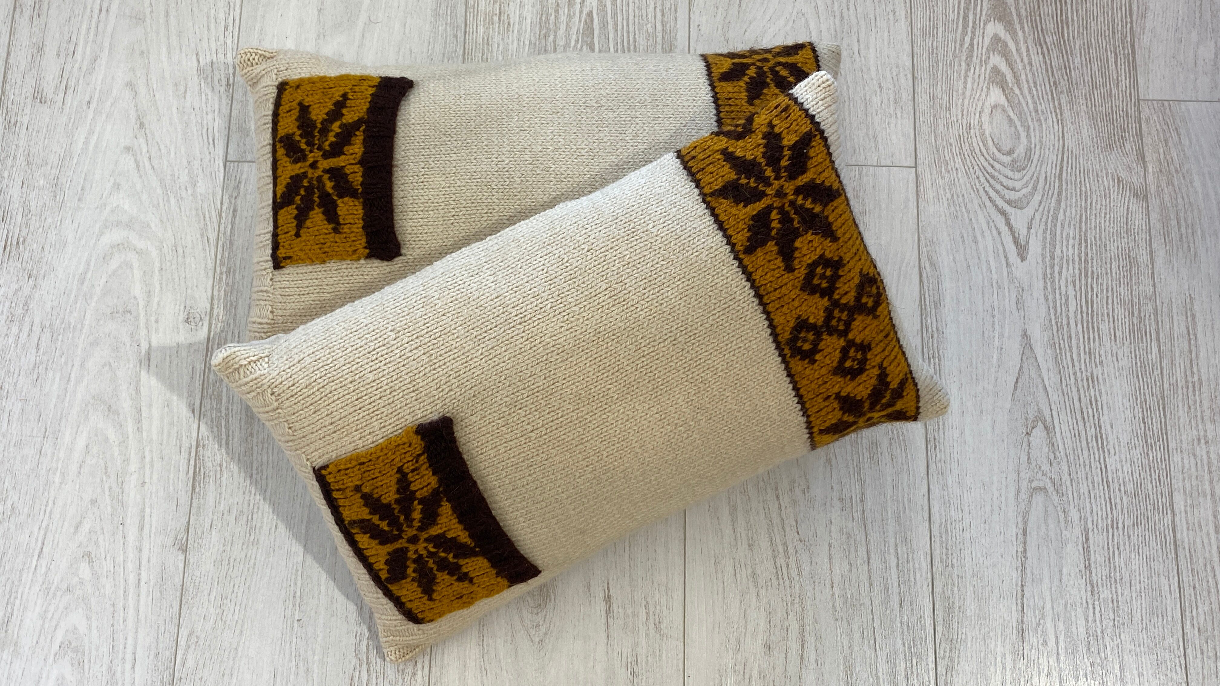 Pair of vintage retro wool knitted cushions