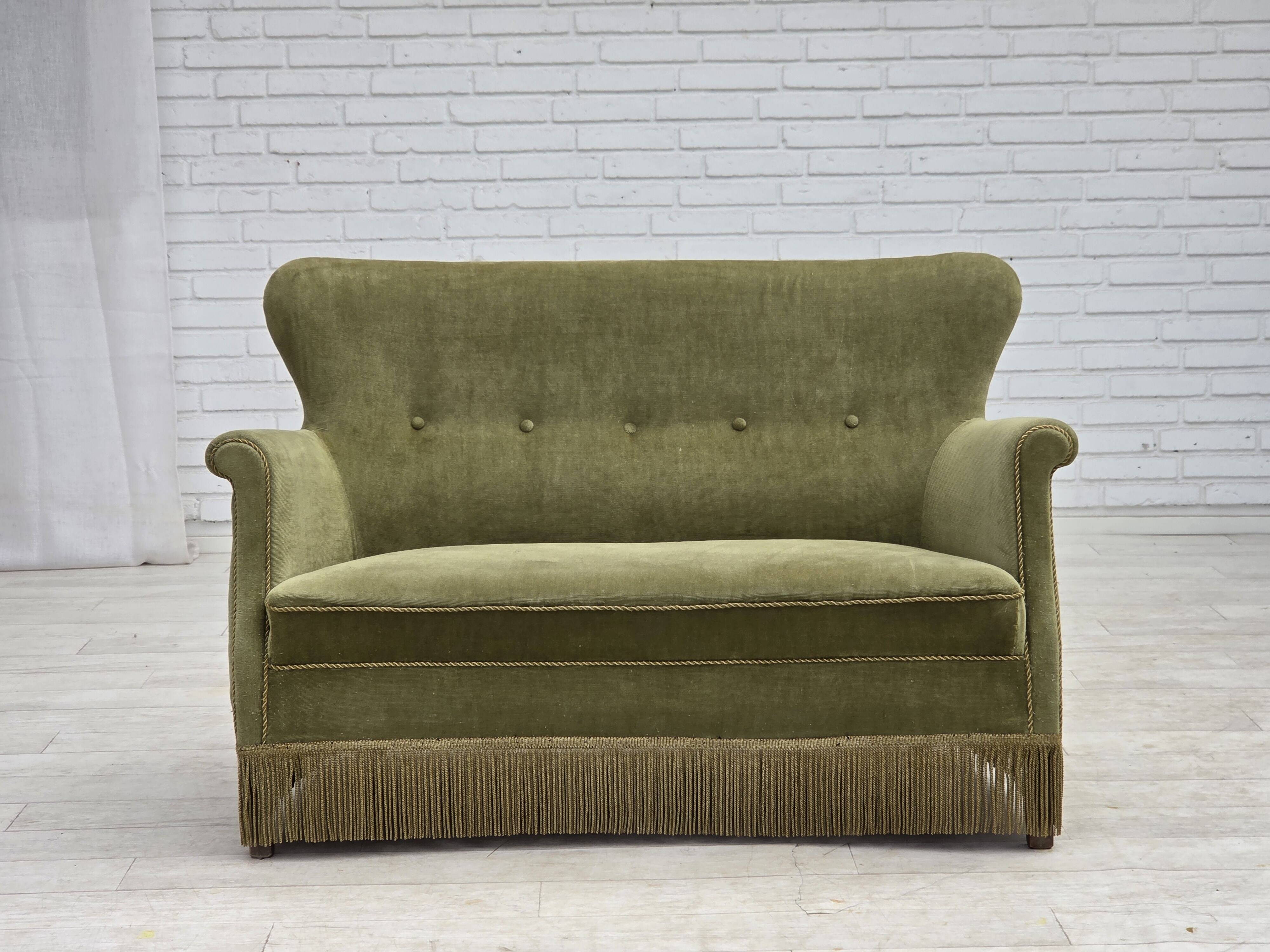 1970s, Danish 2-seater sofa, light green furniture velour.