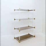 Claustra shelf in plexiglass, smoked glass and brass