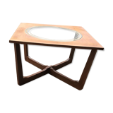 Table basse ronde en verre et dorée, années 1960
