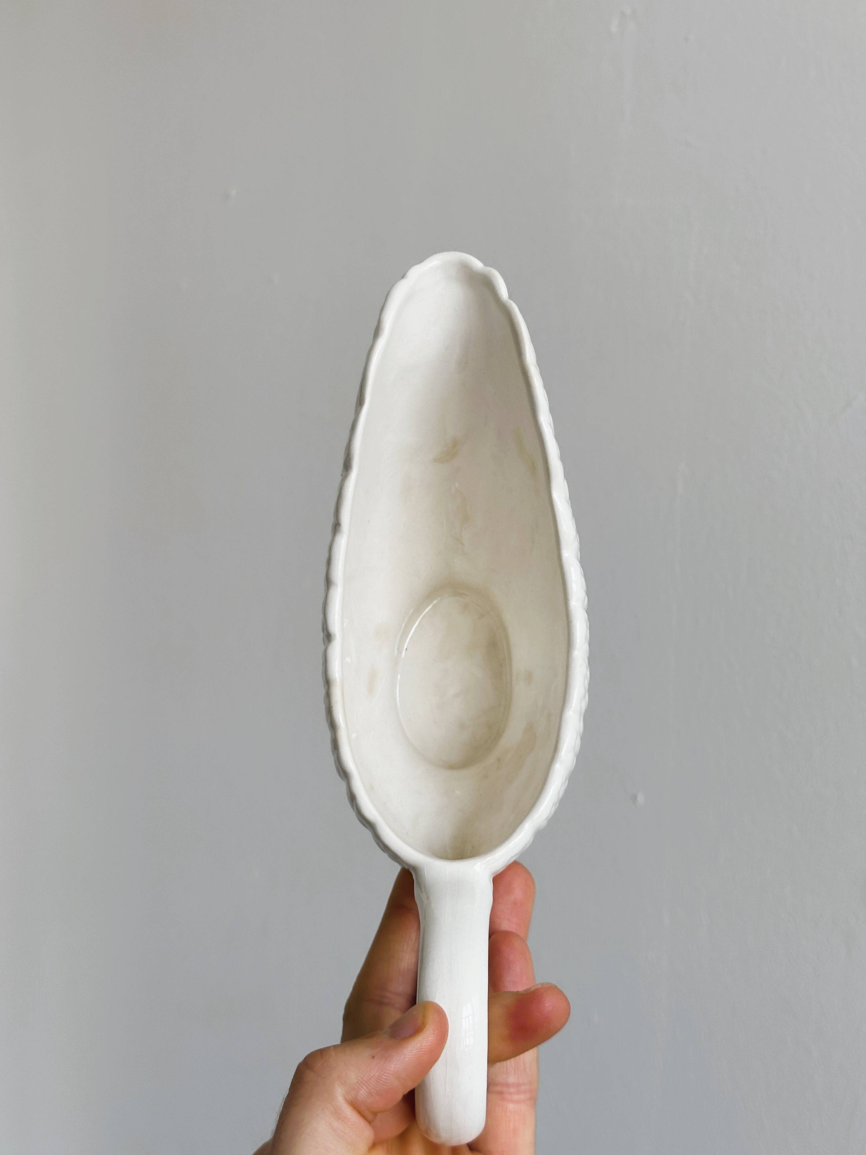White asparagus slushy gravy boat.