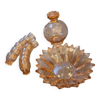Vintage pink glass brandy service