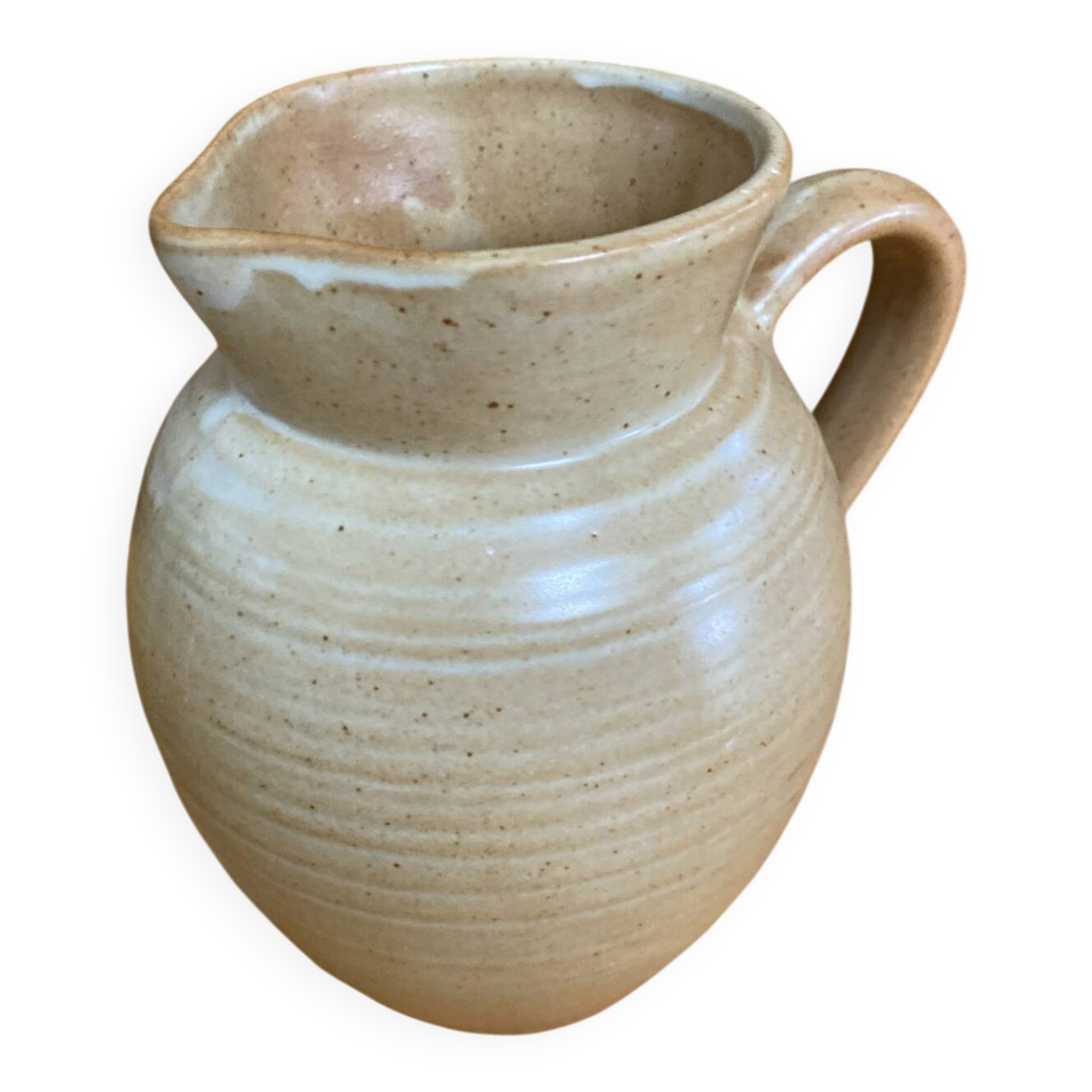 Old pichet gres village beige 1960s made in france vintage #e33