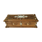 Carved wooden box decorated with cream cabochons