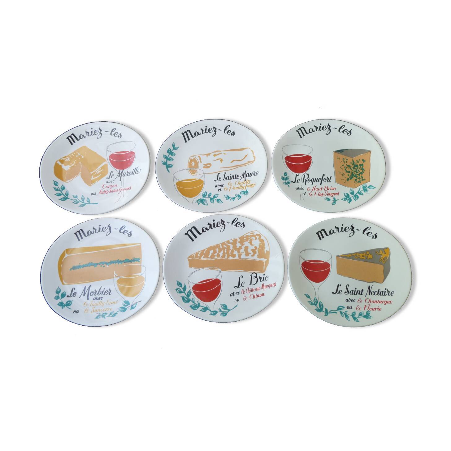 Set of 6 Cheese Plates in Salins Faïence "Marions Les"
