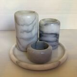 Trio of marble candle holders with stand