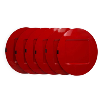 Set de 6 grands sets de table rouges en plastique Robex Italie années 70