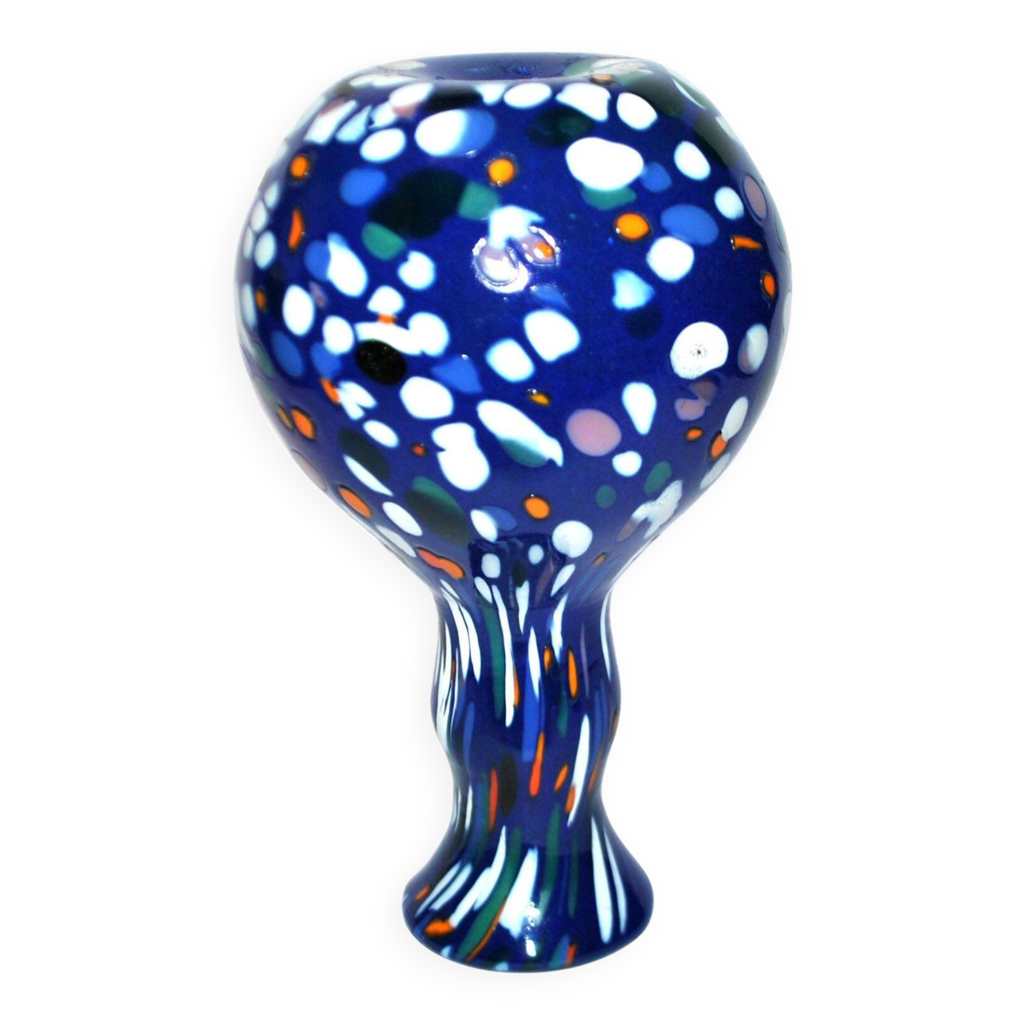 Biot vase in blue bubbled blown glass, design 2000, signed Arnold