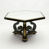 Maurice Hirsch neoclassical dining table black wood golden mirror 1970