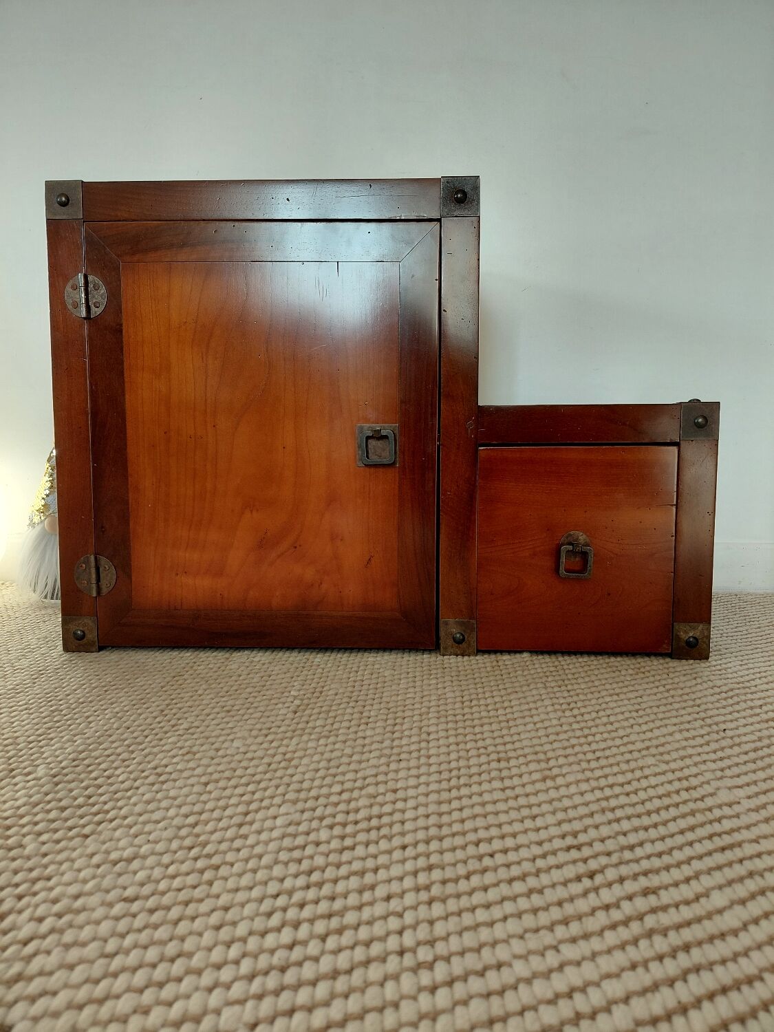 Small vintage Roche Bobois piece of furniture in Asian-style wood.