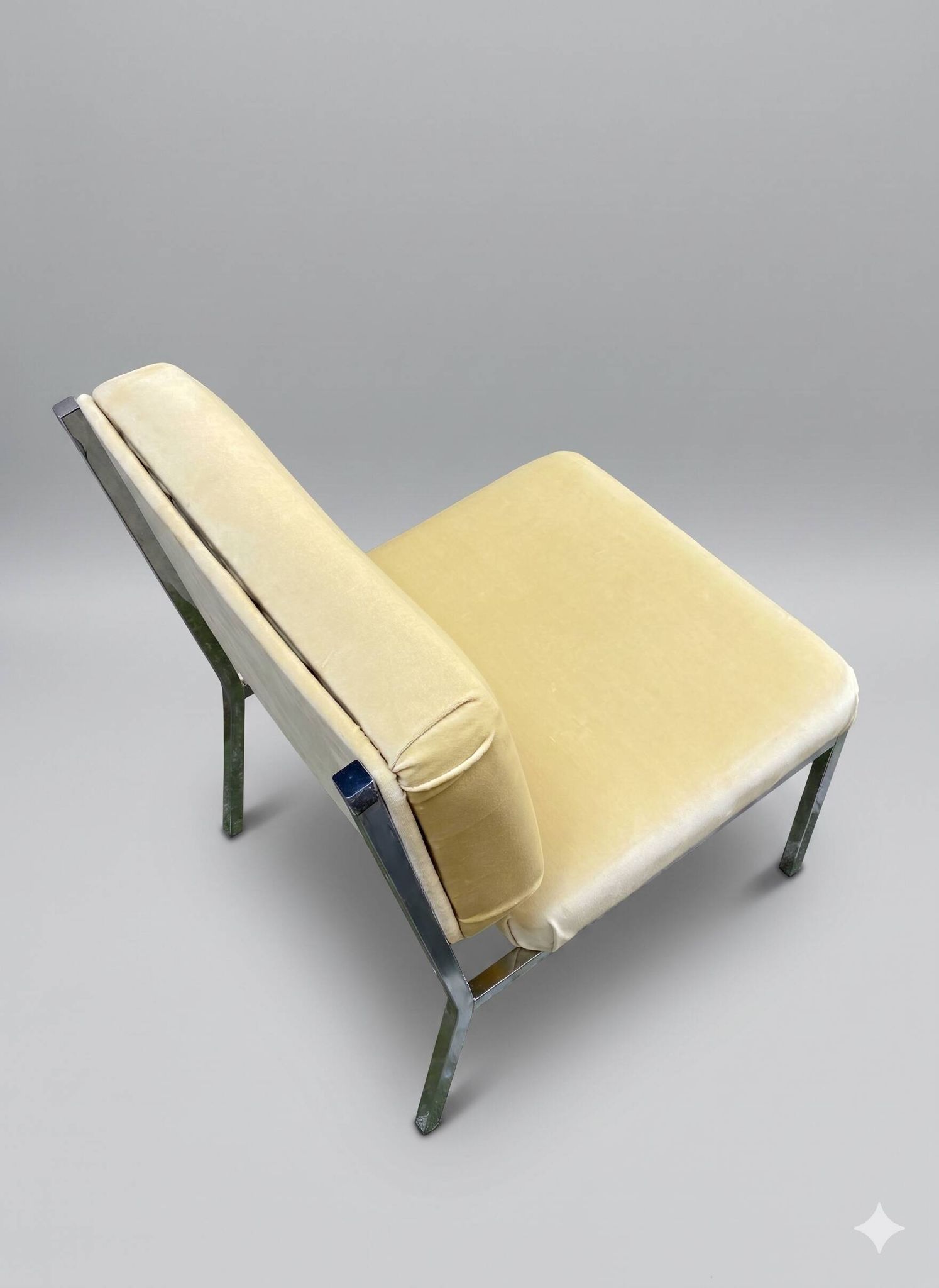 Vintage design armchair in chrome & yellow velvet