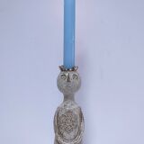ceramic candle holder with crowned head signed P