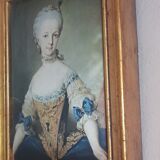 Gilded frame in fine gold, fabric portrait Marie Josephe of Austria, (13 cm x 18 cm)