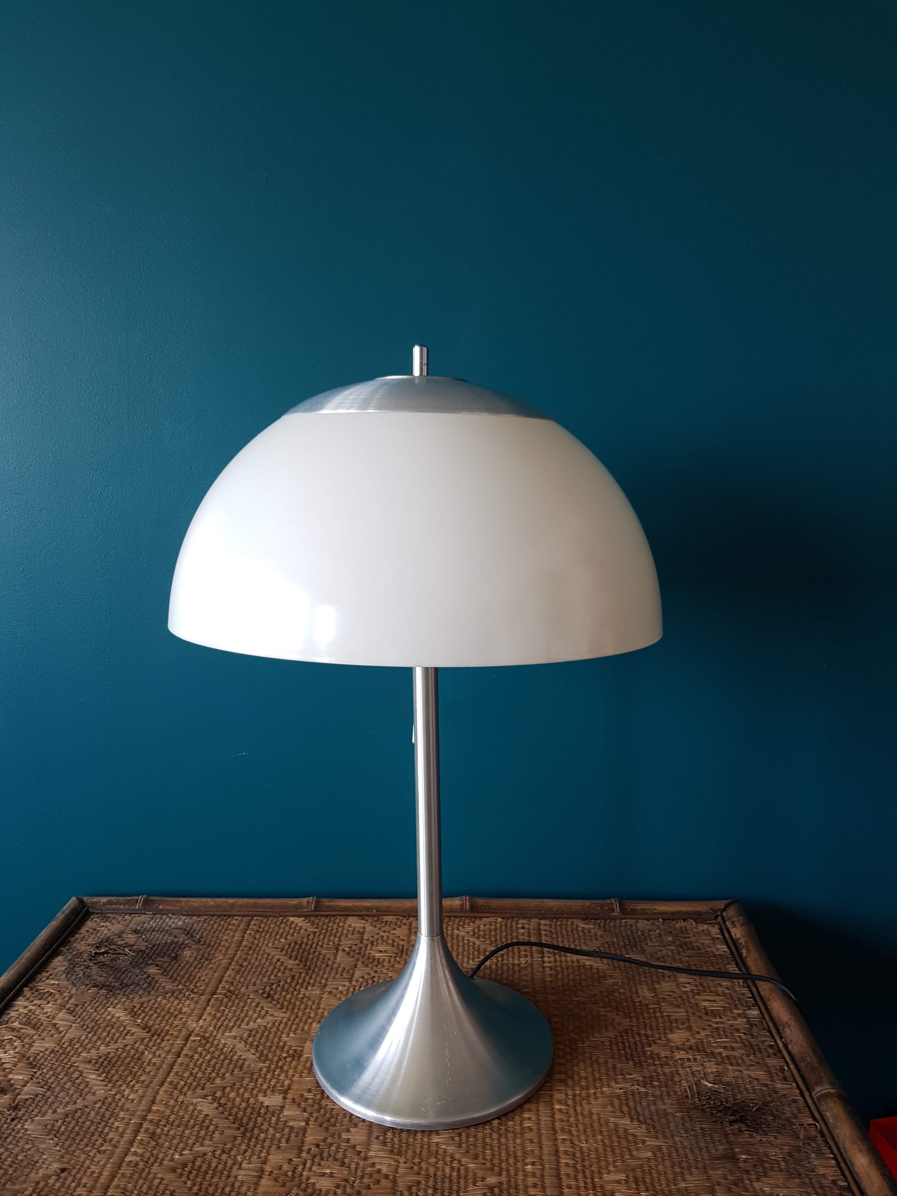 Lampe champignon blanche et alu brossé