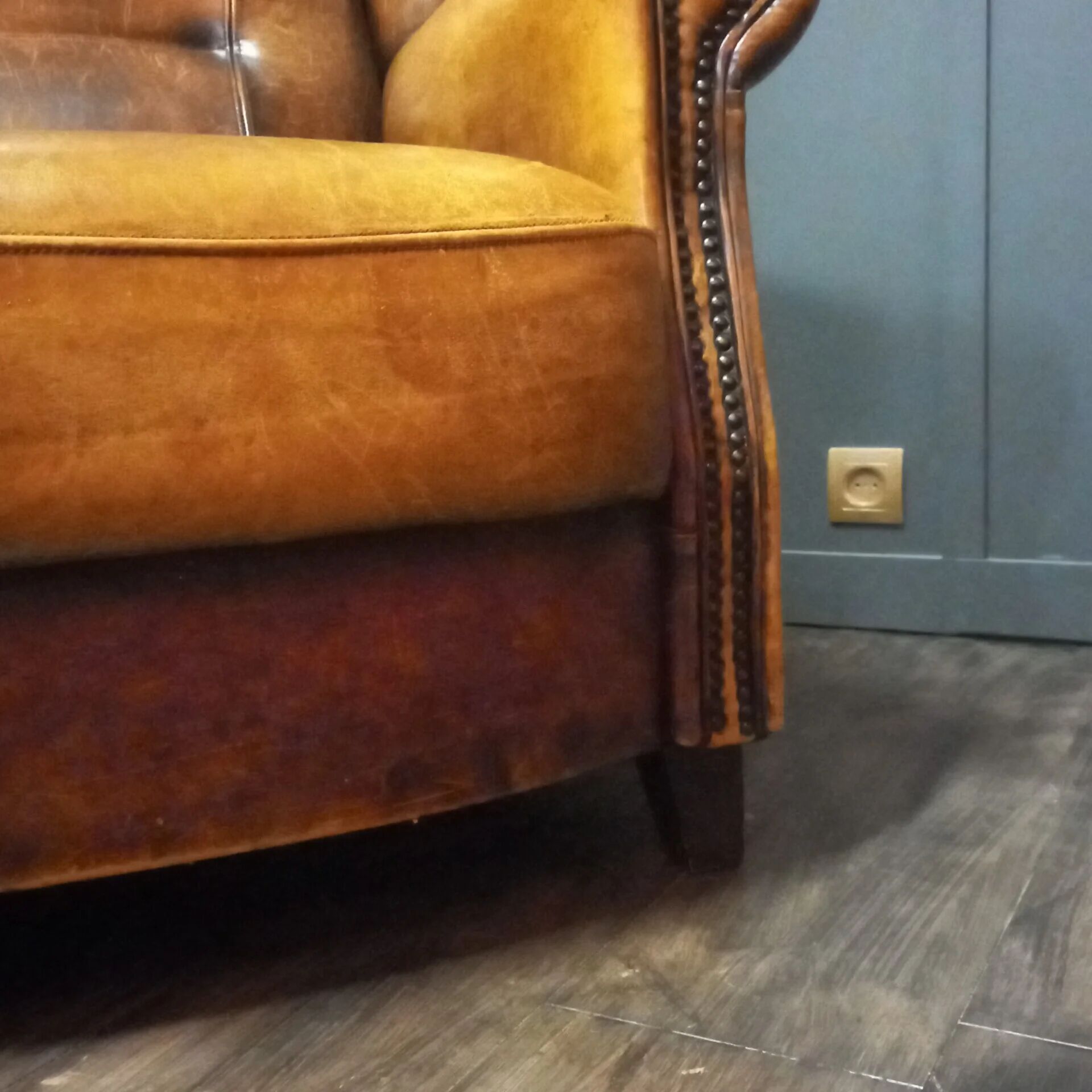 Robust vintage sheepskin armchair