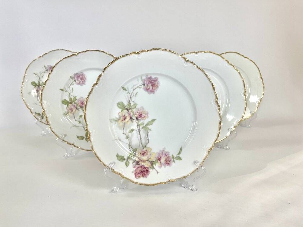 6 flat plates Baltimore Rose by Haviland Limoges