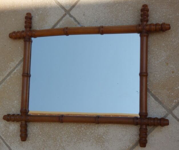 Mirror with turned wooden frame imitation bamboo